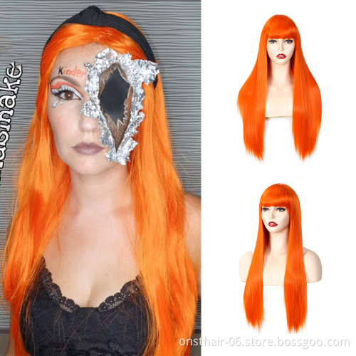 Fashion Long Gold Blonde Synthetic Wig For Women Straight Female Hair Wigs With Bangs Cosplay Party Daily False Hair Wig